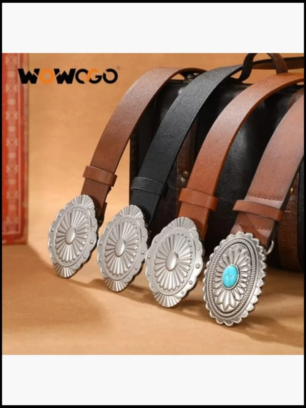 Concho Western Cowgirl Belt Vintage Leather Buckle Country Rodeo Style - Picture 4 of 7